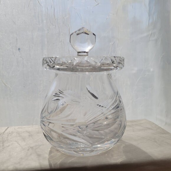 Handcrafted Cut Crystal Lidded Jar Condiment Honey - Picture 3 of 8